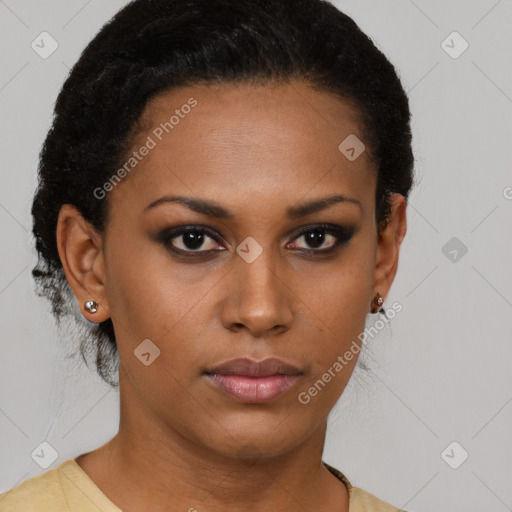 Neutral black young-adult female with short  brown hair and brown eyes