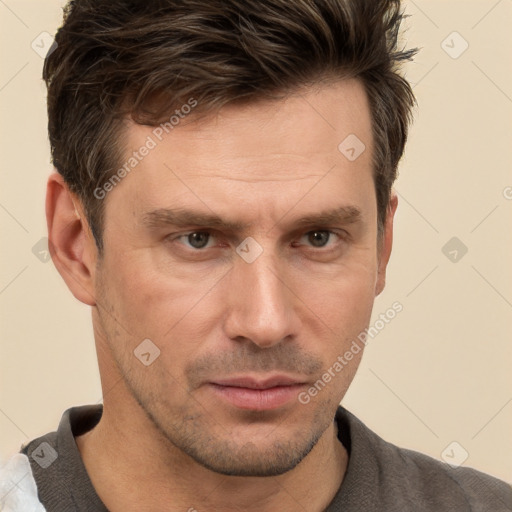 Neutral white adult male with short  brown hair and brown eyes