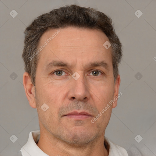 Neutral white adult male with short  brown hair and brown eyes