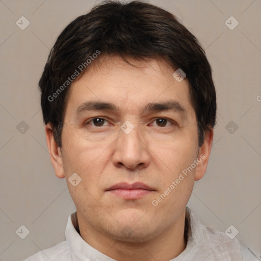 Neutral white adult male with short  brown hair and brown eyes