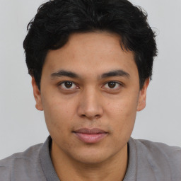 Neutral asian young-adult male with short  brown hair and brown eyes