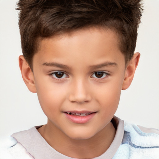 Joyful white child male with short  brown hair and brown eyes