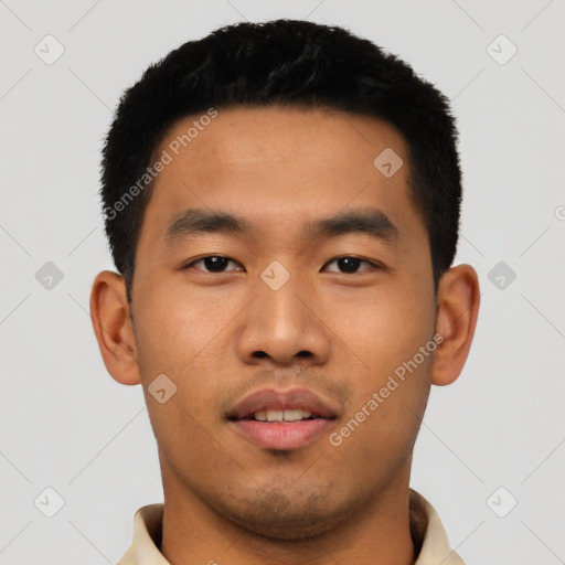 Neutral asian young-adult male with short  black hair and brown eyes