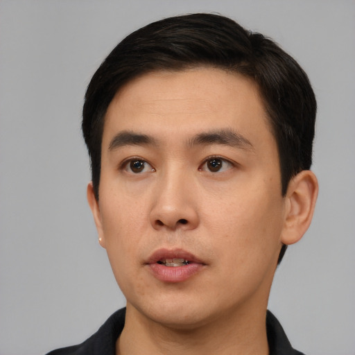 Neutral asian young-adult male with short  black hair and brown eyes