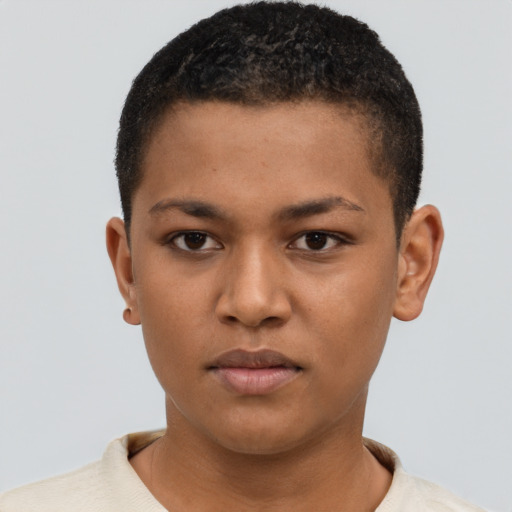 Neutral black young-adult male with short  brown hair and brown eyes