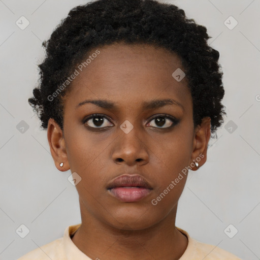 Neutral black young-adult female with short  brown hair and brown eyes