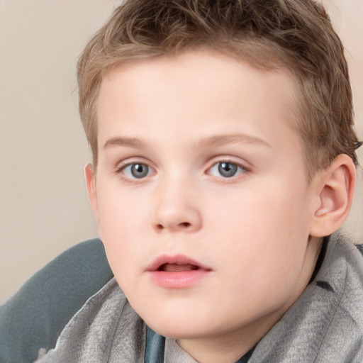 Neutral white child male with short  brown hair and grey eyes