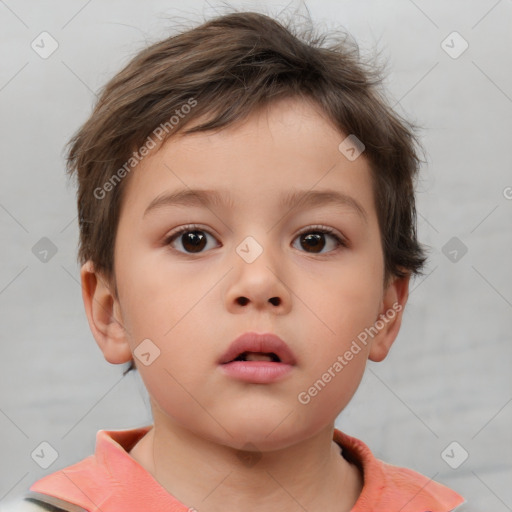 Neutral white child female with short  brown hair and brown eyes