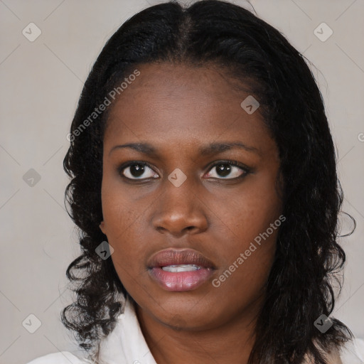 Neutral black young-adult female with medium  black hair and brown eyes