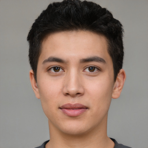 Neutral white young-adult male with short  black hair and brown eyes