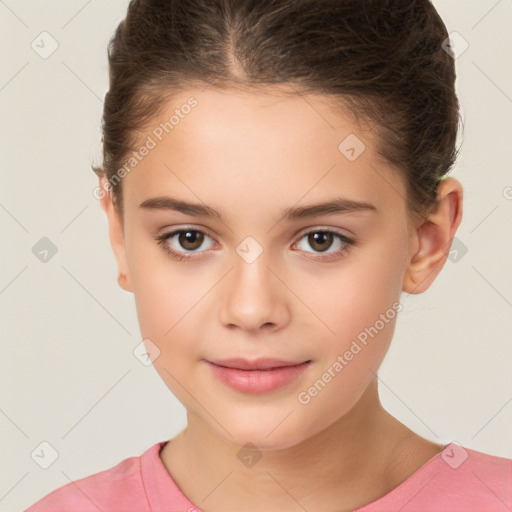 Joyful white child female with short  brown hair and brown eyes