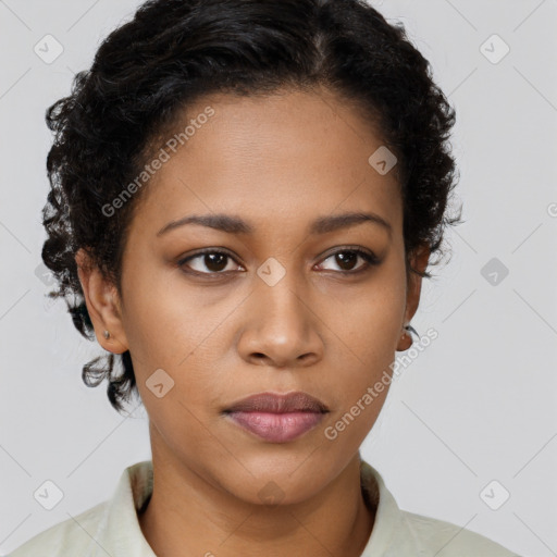 Neutral black young-adult female with short  brown hair and brown eyes