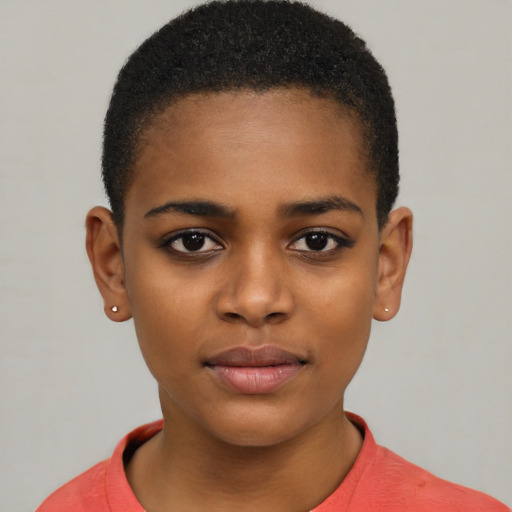 Neutral black child female with short  brown hair and brown eyes