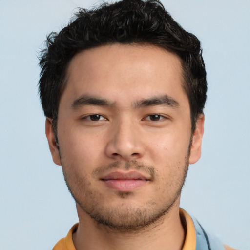 Neutral asian young-adult male with short  brown hair and brown eyes
