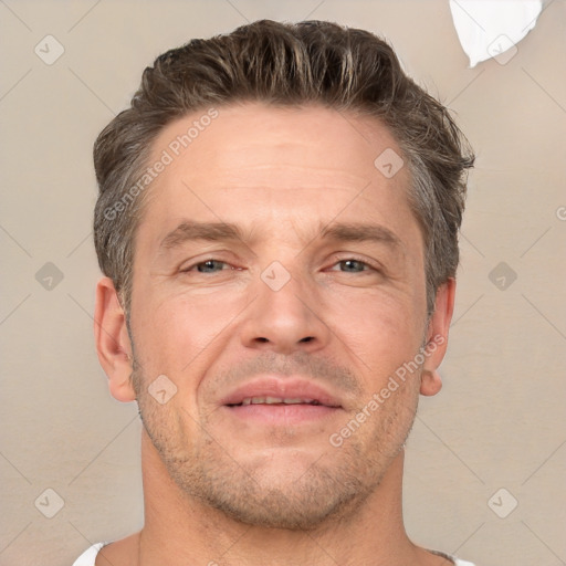 Neutral white adult male with short  brown hair and brown eyes