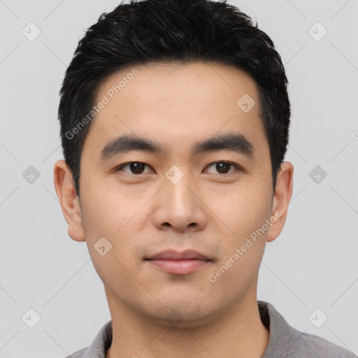 Neutral asian young-adult male with short  black hair and brown eyes