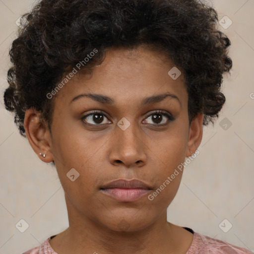 Neutral black young-adult female with short  brown hair and brown eyes