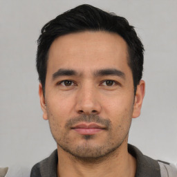 Neutral asian young-adult male with short  black hair and brown eyes