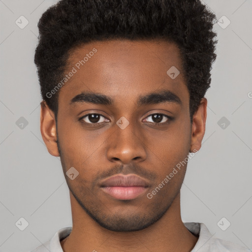 Neutral black young-adult male with short  brown hair and brown eyes