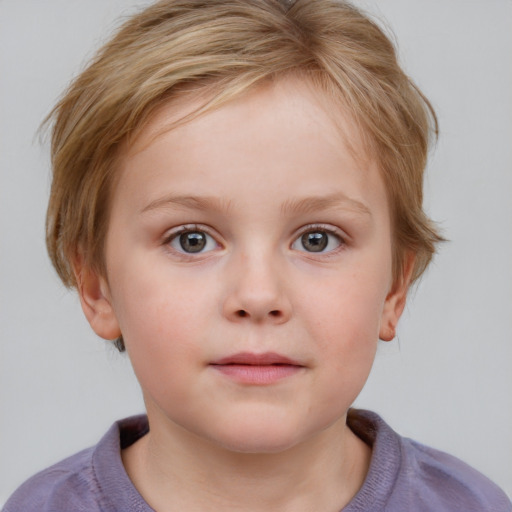 Neutral white child female with short  brown hair and blue eyes