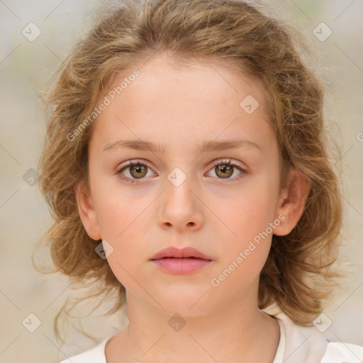 Neutral white child female with medium  brown hair and brown eyes