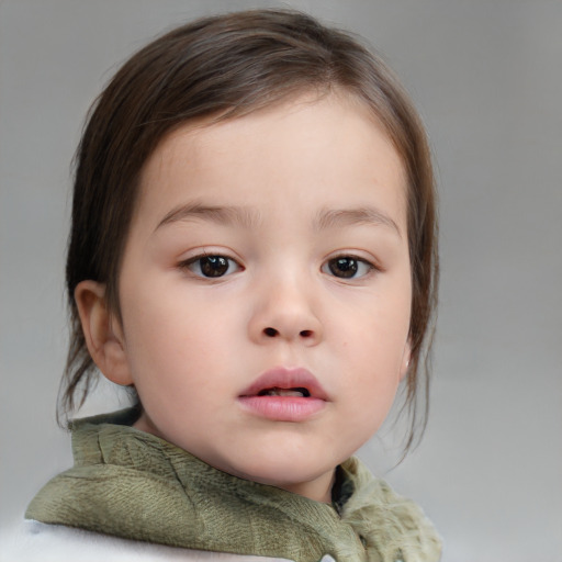 Neutral white child female with medium  brown hair and brown eyes