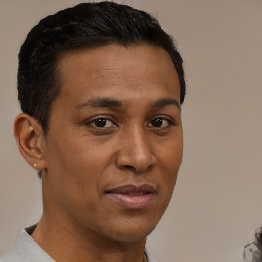 Neutral black young-adult male with short  brown hair and brown eyes