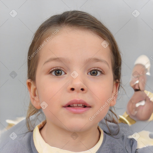 Neutral white child female with medium  brown hair and brown eyes