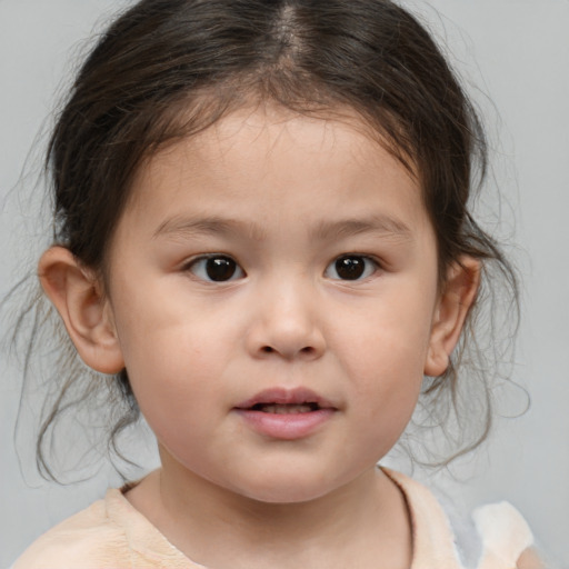 Neutral white child female with medium  brown hair and brown eyes