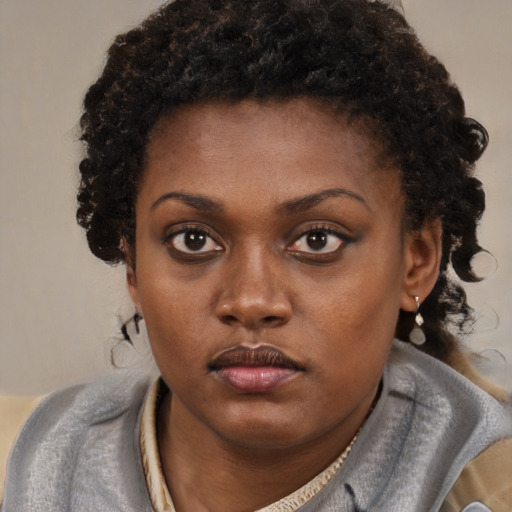 Neutral black young-adult female with short  brown hair and brown eyes