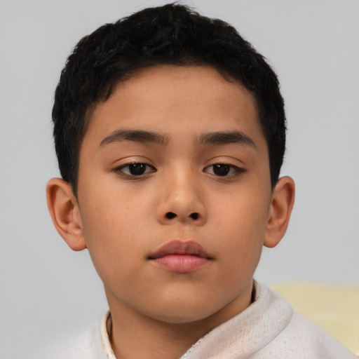 Neutral asian child male with short  brown hair and brown eyes