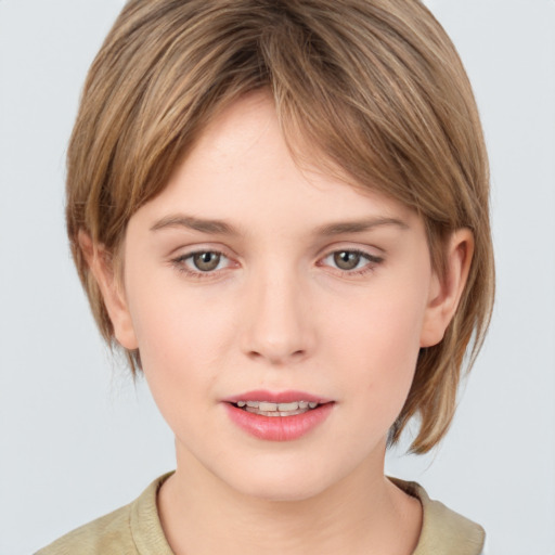 Neutral white young-adult female with medium  brown hair and grey eyes