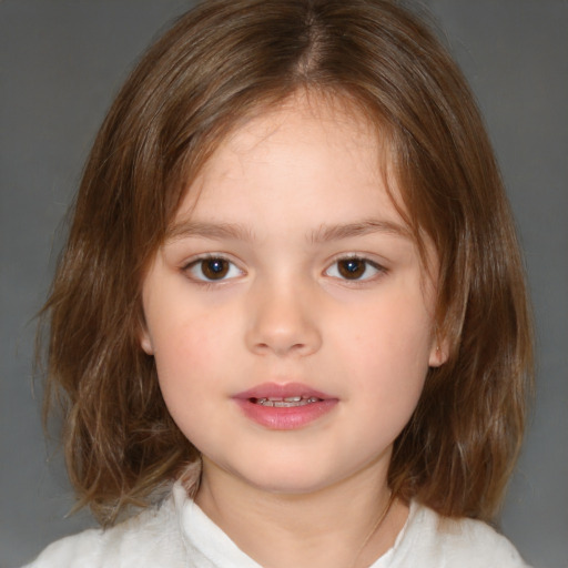 Neutral white child female with medium  brown hair and brown eyes