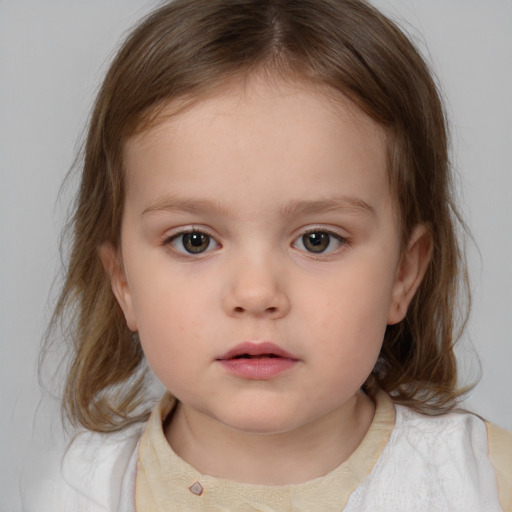 Neutral white child female with medium  brown hair and brown eyes