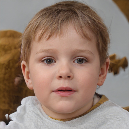 Neutral white child female with short  brown hair and blue eyes