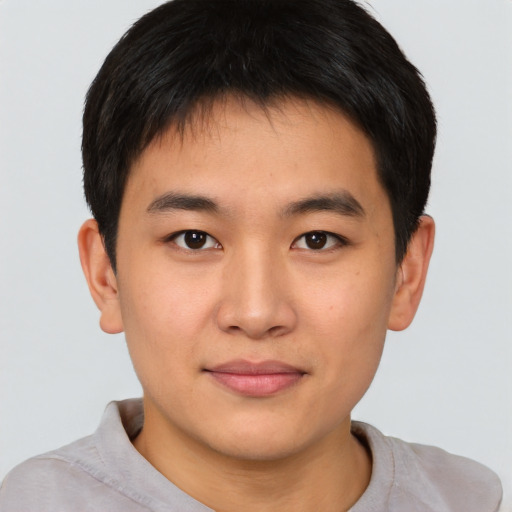 Neutral asian young-adult male with short  brown hair and brown eyes