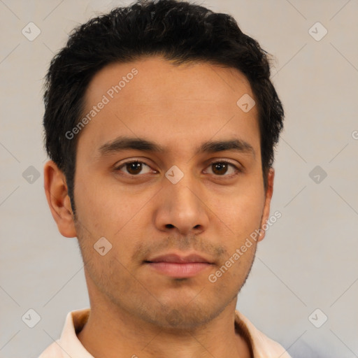 Neutral asian young-adult male with short  brown hair and brown eyes