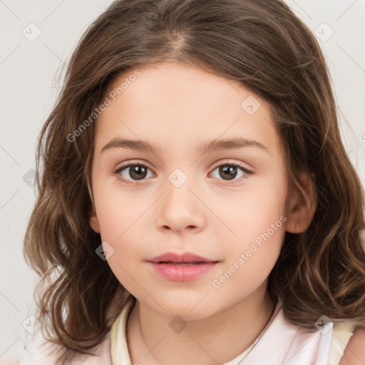 Neutral white child female with medium  brown hair and brown eyes