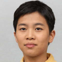 Neutral asian young-adult male with short  brown hair and brown eyes