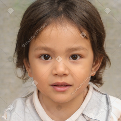 Neutral white child female with medium  brown hair and brown eyes