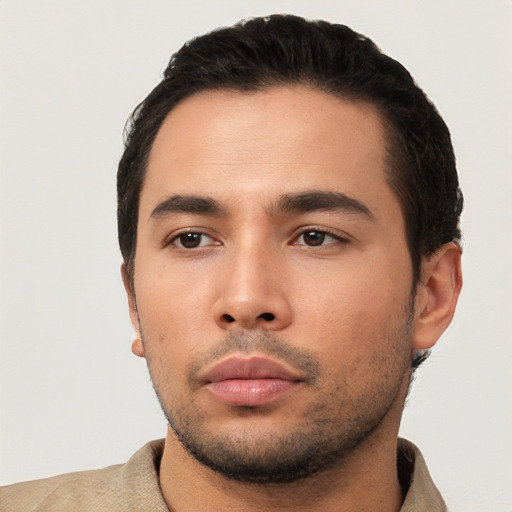 Neutral asian young-adult male with short  black hair and brown eyes