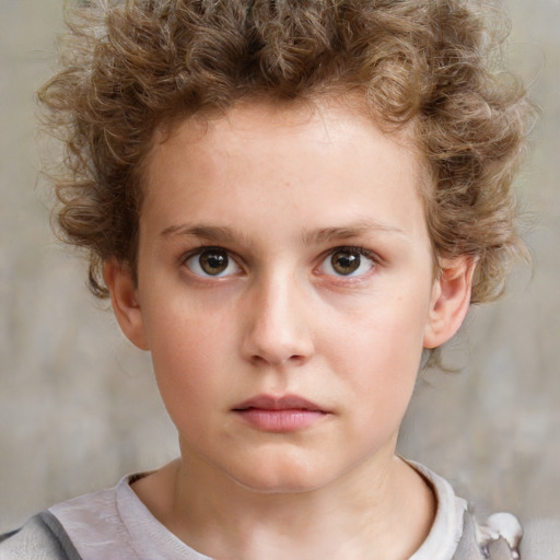 Neutral white child female with short  brown hair and grey eyes