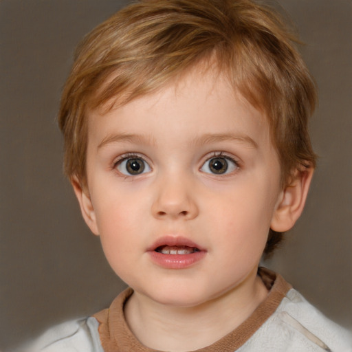 Neutral white child male with medium  brown hair and blue eyes