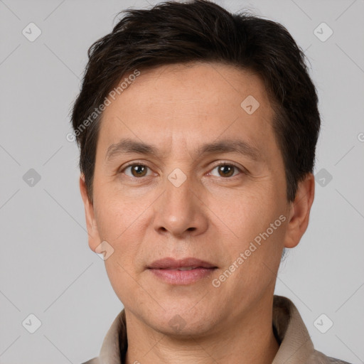 Neutral white adult male with short  brown hair and brown eyes