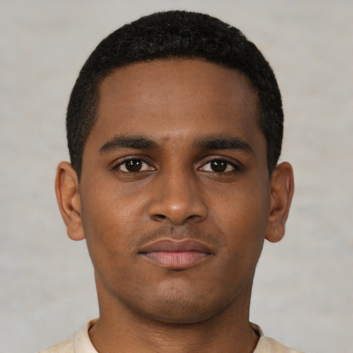 Neutral black young-adult male with short  brown hair and brown eyes