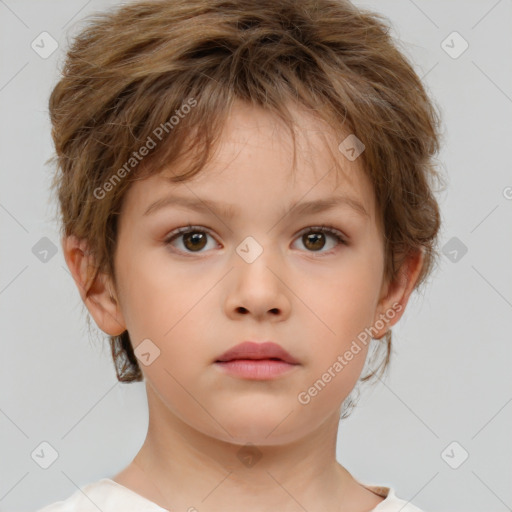 Neutral white child female with short  brown hair and brown eyes