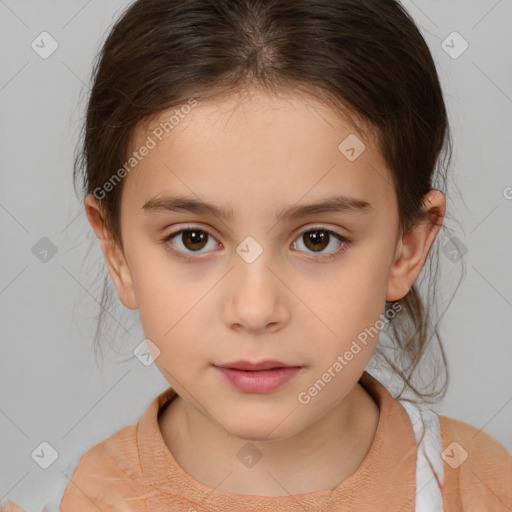 Neutral white child female with medium  brown hair and brown eyes