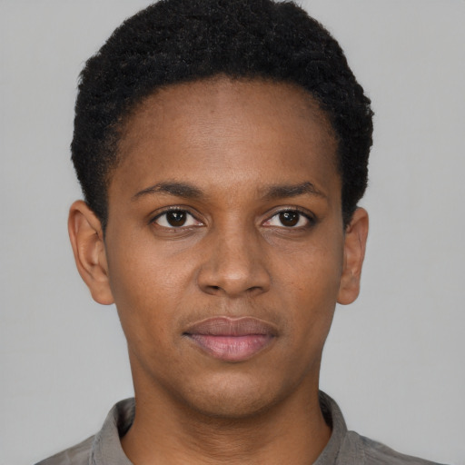 Neutral black young-adult male with short  brown hair and brown eyes
