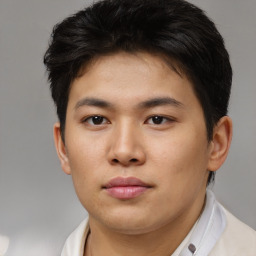 Neutral asian young-adult male with short  brown hair and brown eyes