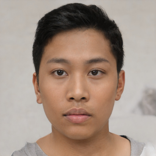 Neutral asian young-adult female with short  black hair and brown eyes
